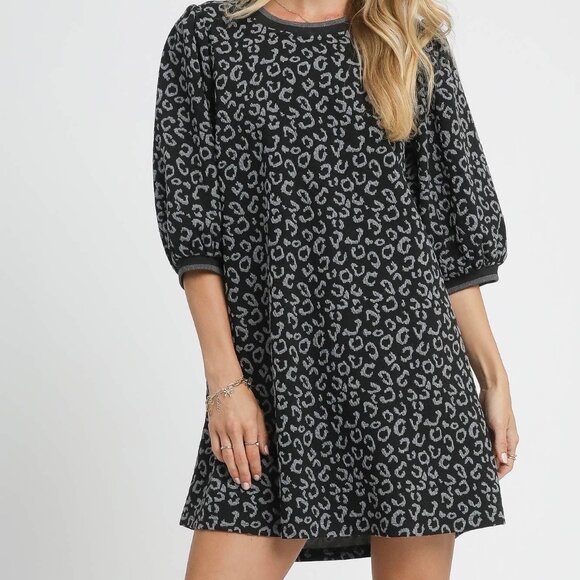 Umgee Leopard Print Jacquard Mini Dress - Picture 1 of 5